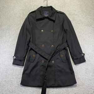 Wantdo Womens‎ Trench Coat Size Medium Black Double Breasted Belted Polyseter